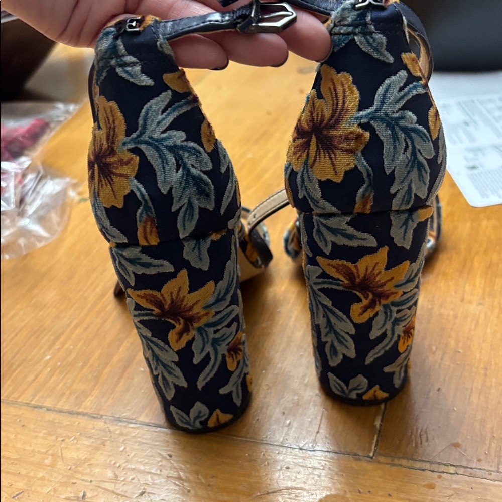 Sam Edelman Floral Block Heel Sandals - Teal and Yellow - Picture 14 of 15